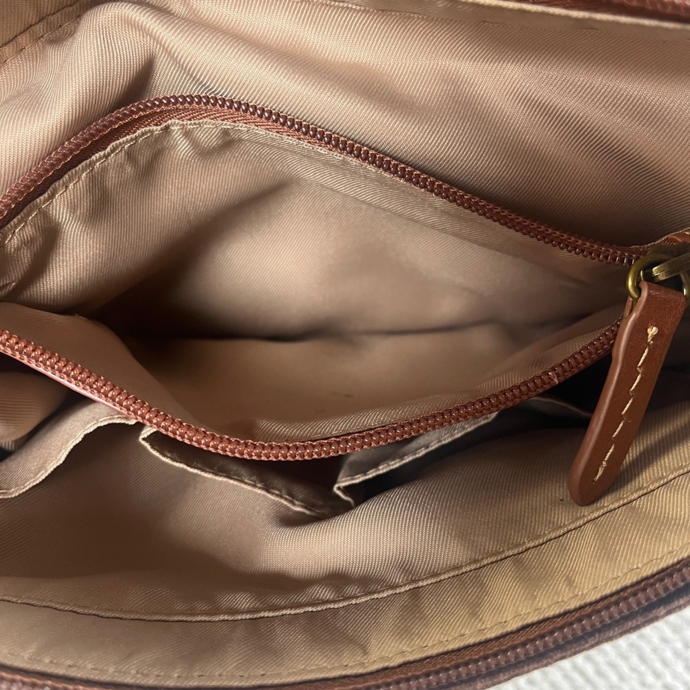 The Sak Brown Leather Backpack Convertible Messenger Bag Brass Hardware Tassel - Picture 9 of 10